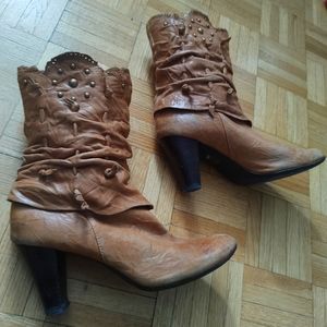 Authentic tan leather cowboy boho bootlets
